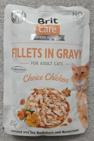 Brit Care Cat Fillets in Gravy Choice Chicken, kuřecí filety v omáčce, kapsička, 85 g