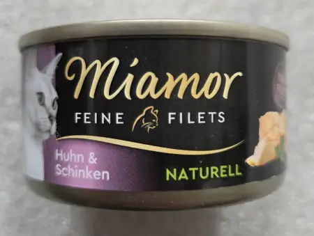 Miamor Feine Filets Naturell Huhn & Schinken, kuře se šunkou ve filetech, konzerva, 80 g
