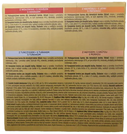 GOURMET GOLD multipack paštiky s hovězím, játry, tuňákem a krůtou, konzervy, 8× 85 g