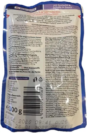 Dein Bestes mit Seelachs & Scholle in Sauce, treska tmavá a platýs v omáčce, kapsička, 100 g