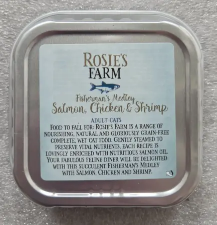 Rosie's Farm Fisherman's Medley Salmon, Chicken & Shrimp, losos, kuřecí a krevety, vanička, 100 g