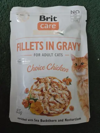 Brit Care Cat Fillets in Gravy Choice Chicken, kuřecí filety v omáčce, kapsička, 85 g