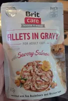 Brit Care Cat Fillets in Gravy Savory Salmon, lososové filety v omáčce, kapsička, 85 g