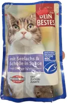 Dein Bestes mit Seelachs & Scholle in Sauce, treska tmavá a platýs v omáčce, kapsička, 100 g