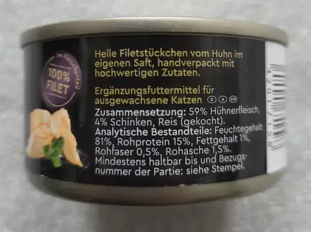 Miamor Feine Filets Naturell Huhn & Schinken, kuře se šunkou ve filetech, konzerva, 80 g
