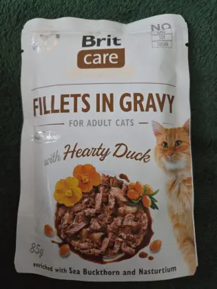 Brit Care Cat Fillets in Gravy Hearty Duck, kachní filety v omáčce, kapsička, 85 g