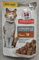 Hill's Science Plan Sterilised Cat Adult with Turkey Chunks & Gravy, krůtí kousky v omáčce pro kastrované, kapsička, 85 g